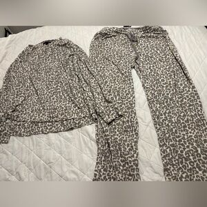 Donna Karan Leopard Print Pajama Set - Gray and Cream
